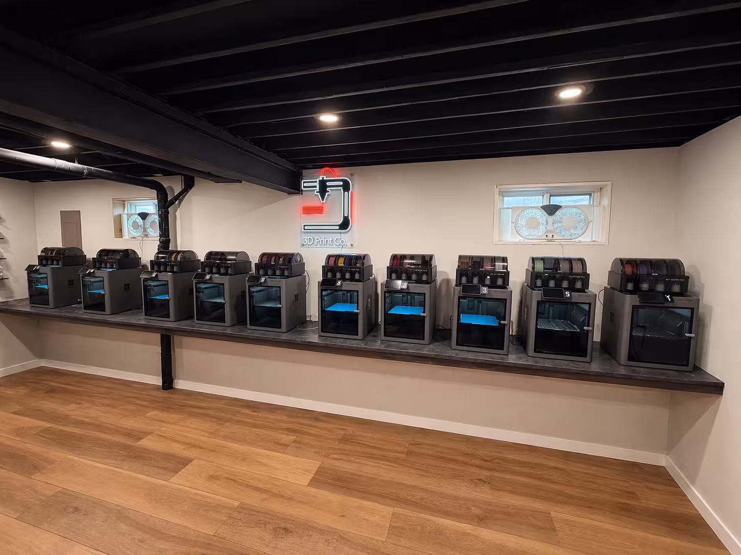 The 3d Print Co print farm in our Ohio shop